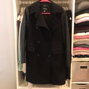 Club Monaco wool peacoat with leather sleeves